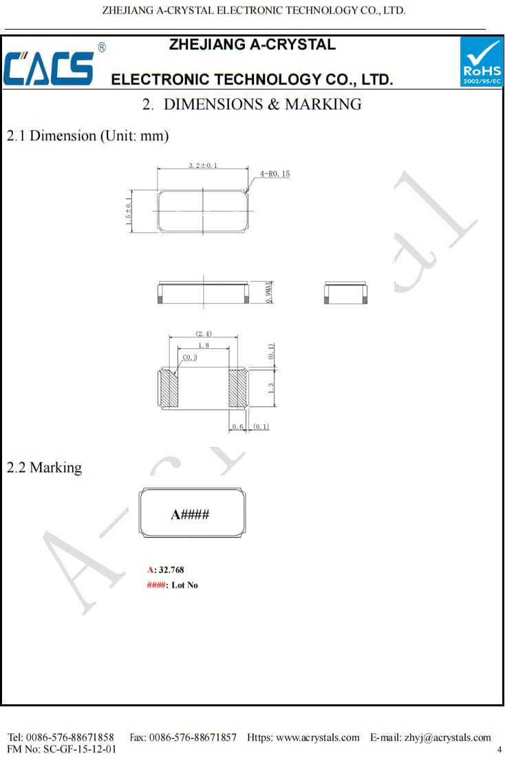 PSX315 / 3.2*1.5*0.9 / 32.768K